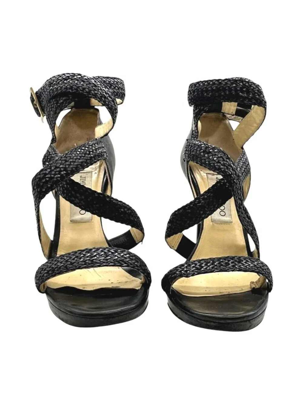 Jimmy Choo Vamp Strappy Platform Sandals 37.5 7.5 Braided Criss Cross High Heel